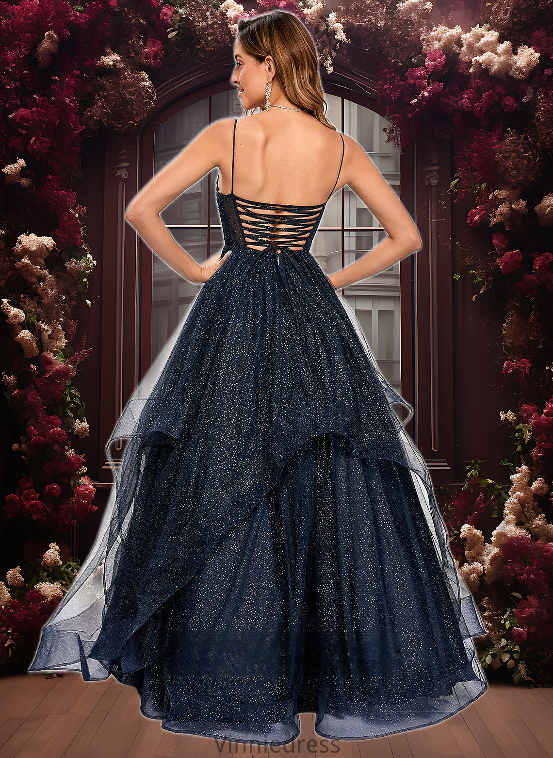 Monserrat Ball-Gown/Princess V-Neck Floor-Length Tulle Prom Dresses PP6P0025863