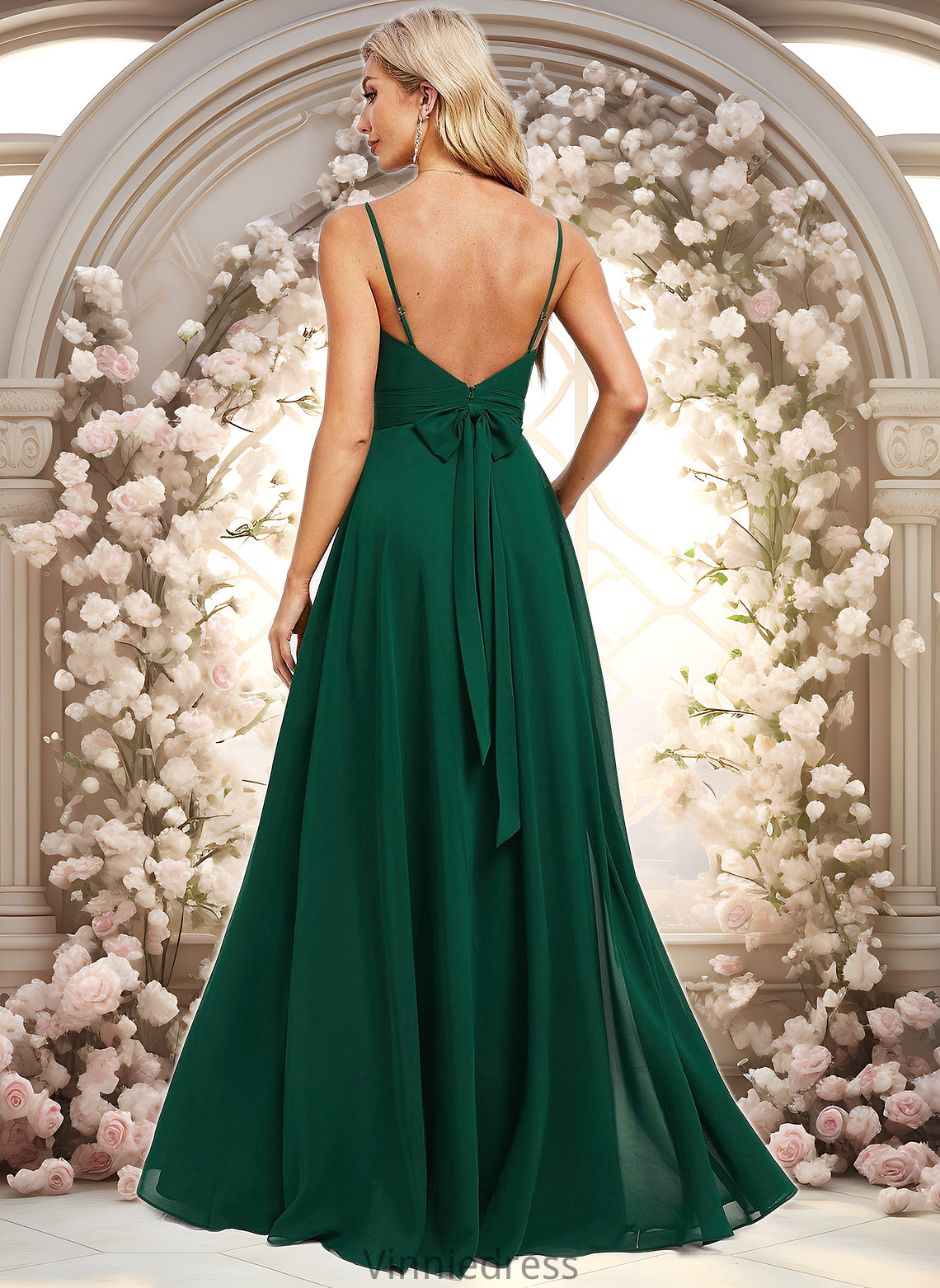 Annika A-line V-Neck Floor-Length Chiffon Bridesmaid Dress PP6P0025813