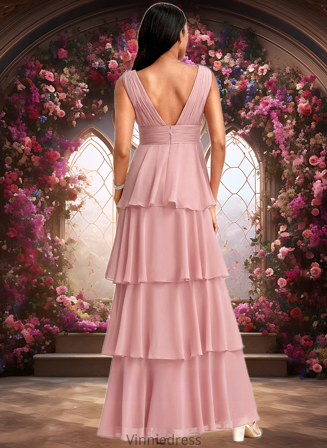 Miley A-line V-Neck Floor-Length Chiffon Bridesmaid Dress PP6P0025749