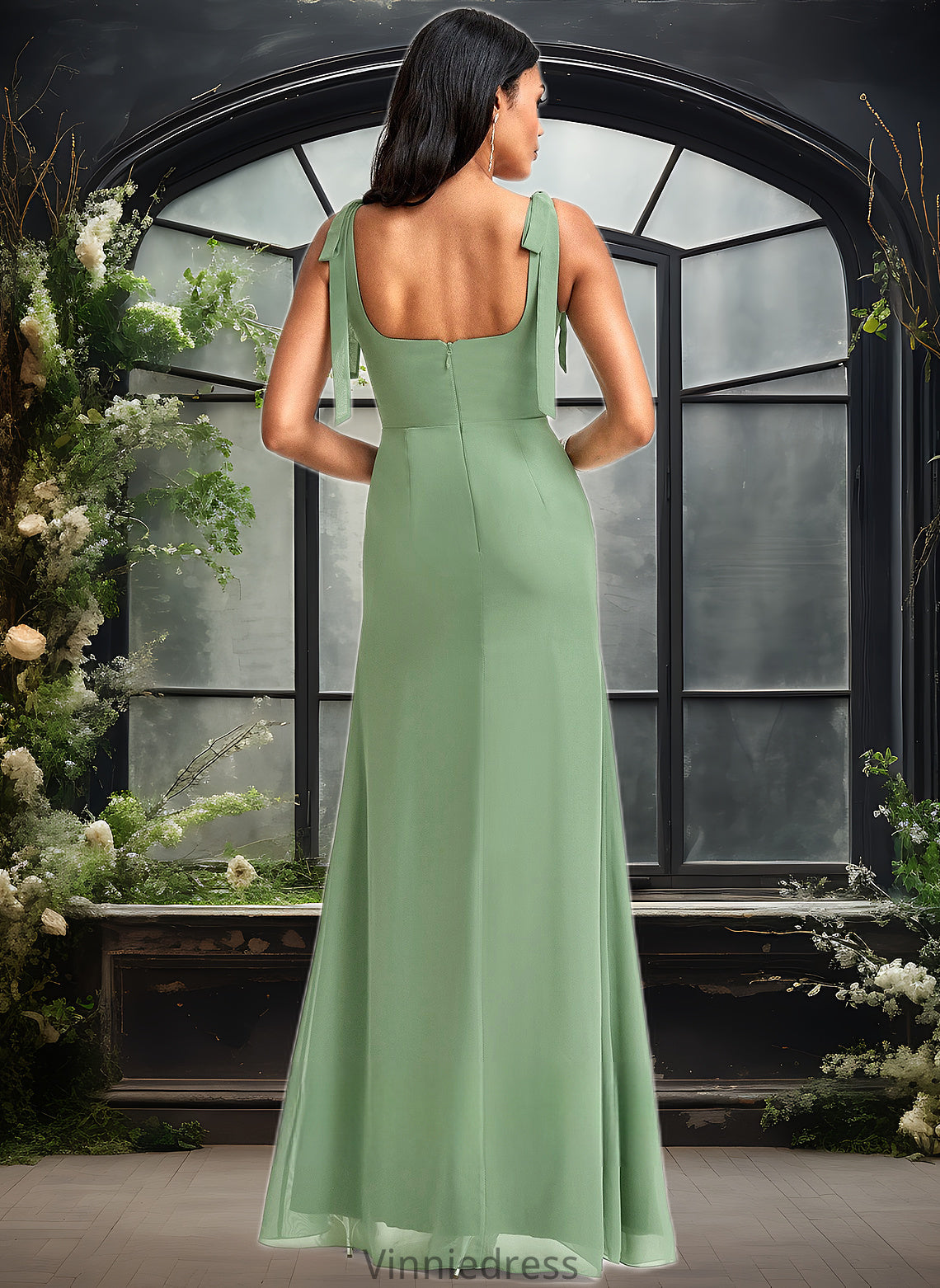 Alia A-line Square Floor-Length Chiffon Bridesmaid Dress With Bow PP6P0025740