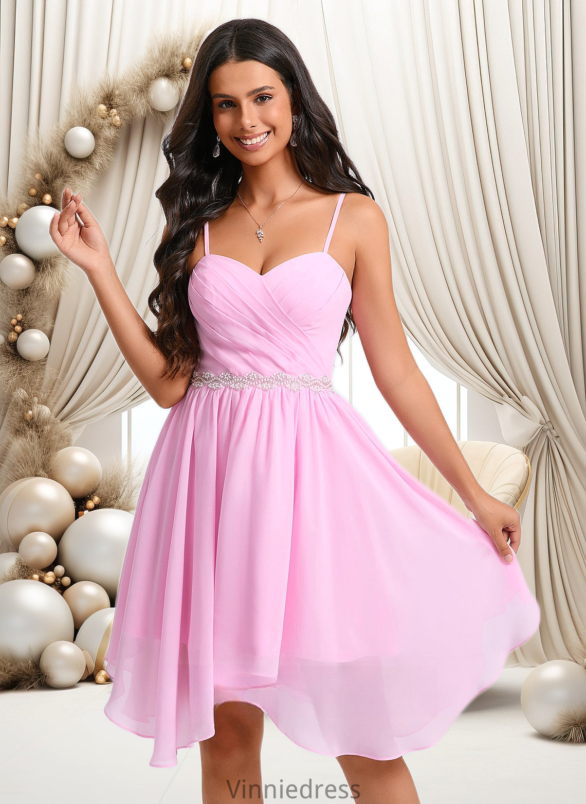 Cristal A-line Sweetheart Asymmetrical Chiffon Homecoming Dress With Beading PP6P0025690