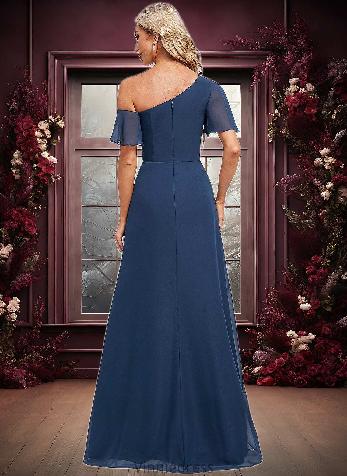 Melody A-line Asymmetrical Floor-Length Chiffon Bridesmaid Dress With Ruffle PP6P0025801