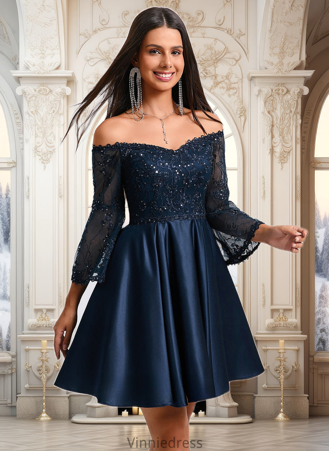 Katharine A-line Off the Shoulder Short Satin Homecoming Dress With Sequins PP6P0025651