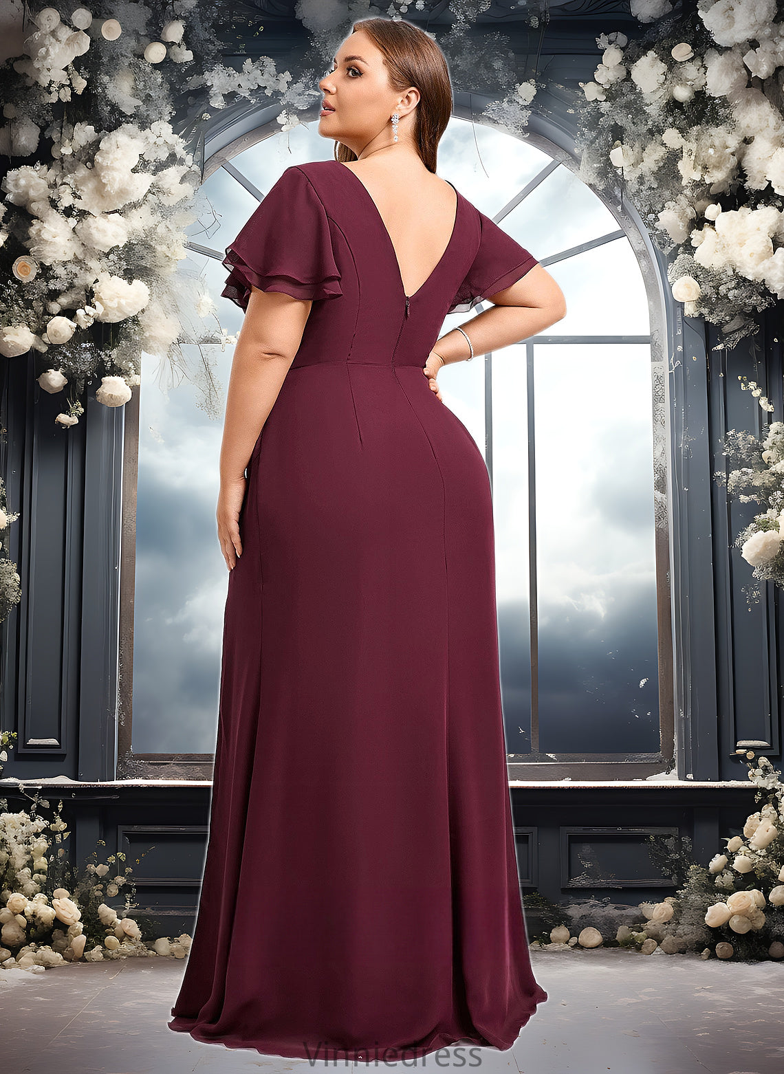 Veronica A-line Boat Neck Floor-Length Chiffon Bridesmaid Dress With Ruffle PP6P0025827