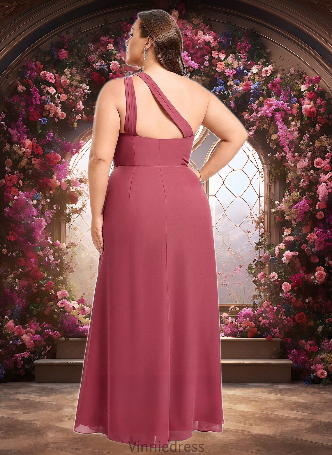 Isabell A-line One Shoulder Floor-Length Chiffon Bridesmaid Dress With Ruffle PP6P0025824