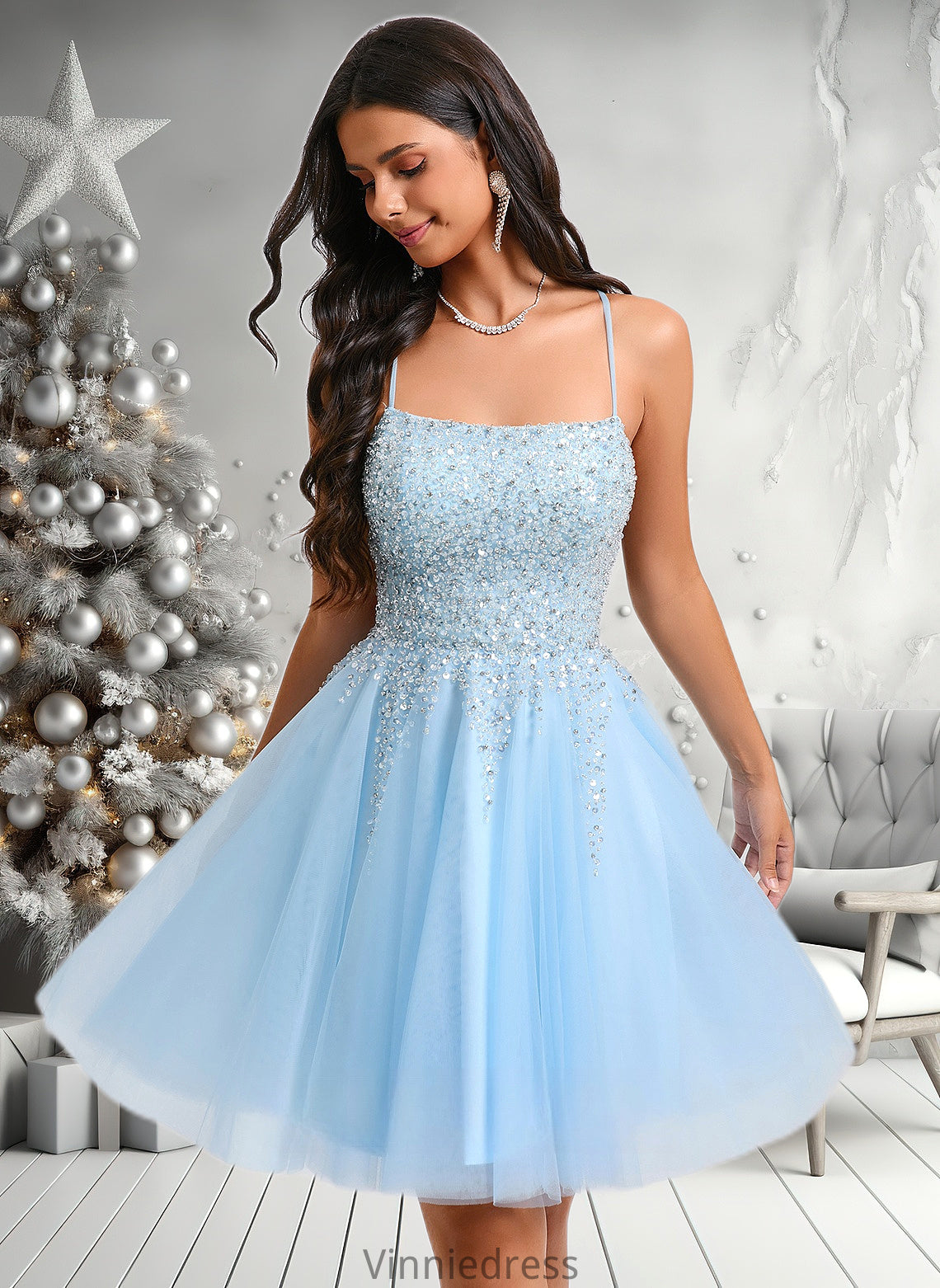 Marissa A-line Scoop Short Tulle Sequin Homecoming Dress With Sequins Beading PP6P0025706