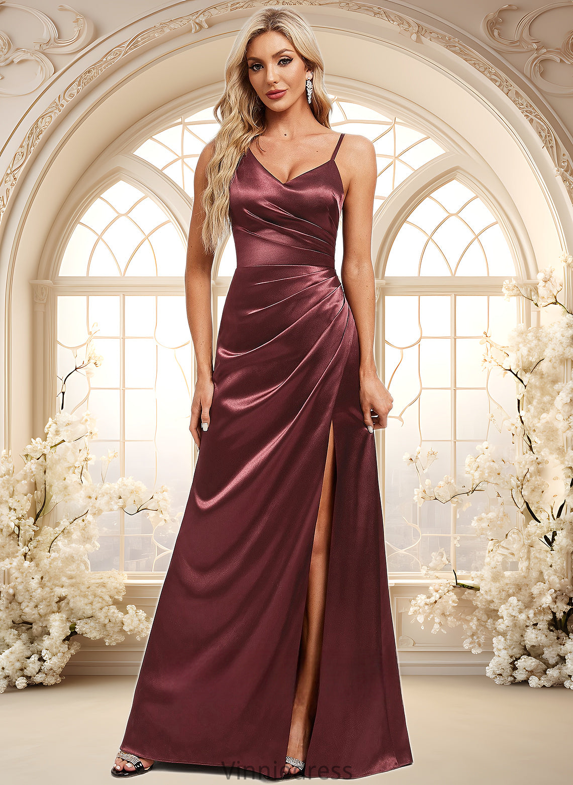 Jacqueline A-line Asymmetrical Floor-Length Stretch Satin Bridesmaid Dress PP6P0025828