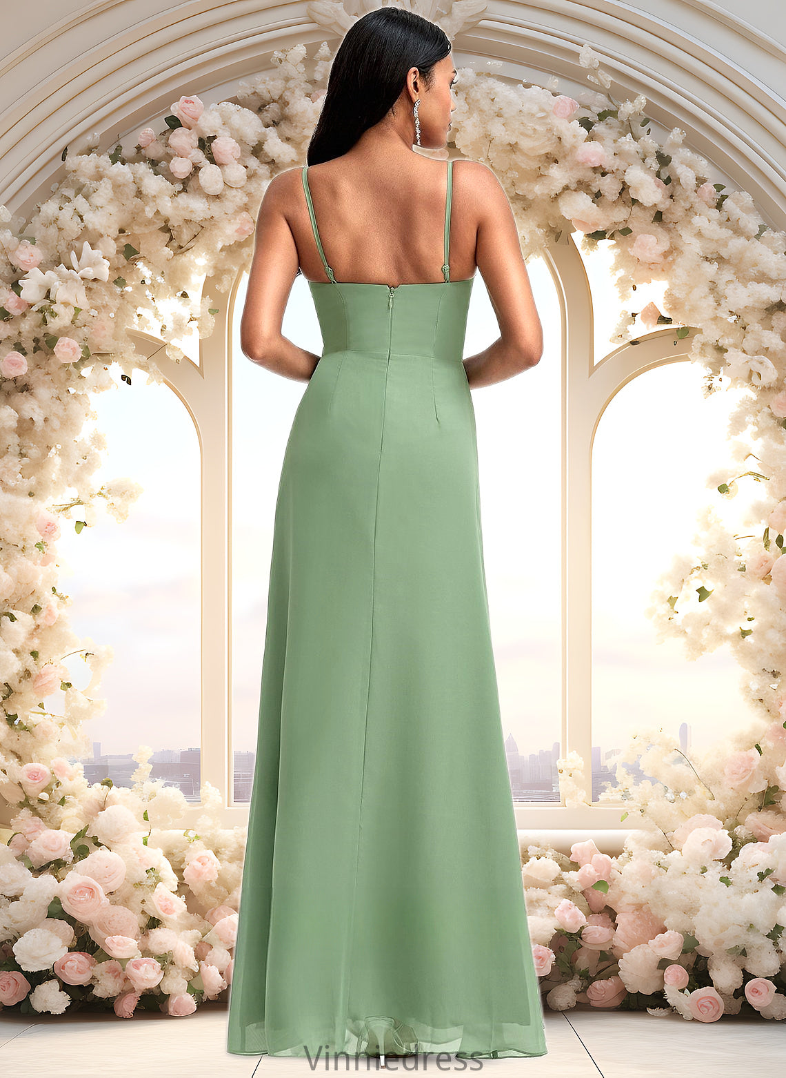 Karina A-line Cowl Floor-Length Chiffon Bridesmaid Dress PP6P0025741