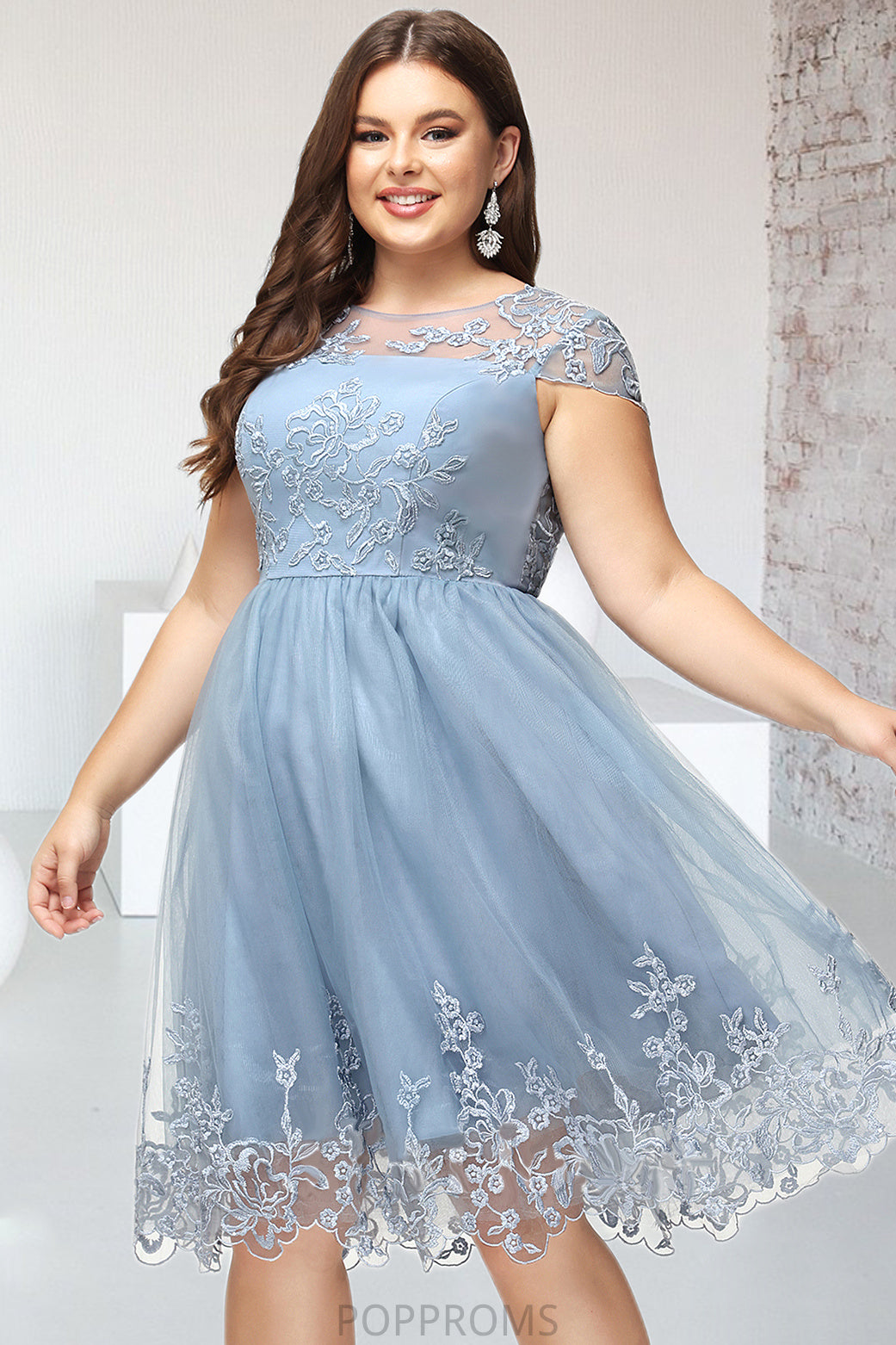 Rose A-line Scoop Knee-Length Lace Tulle Homecoming Dress With Sequins PP6P0020579