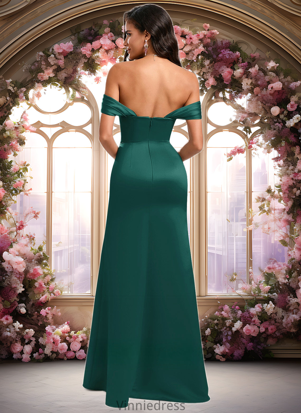 Patience Trumpet/Mermaid Off the Shoulder Square Floor-Length Satin Prom Dresses With Ruffle PP6P0025883