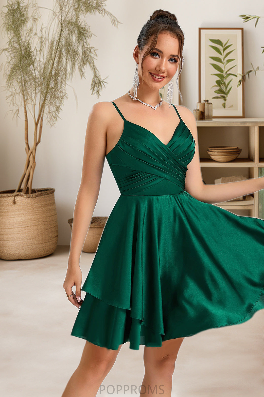 Gloria A-line V-Neck Short/Mini Silky Satin Homecoming Dress PP6P0020463