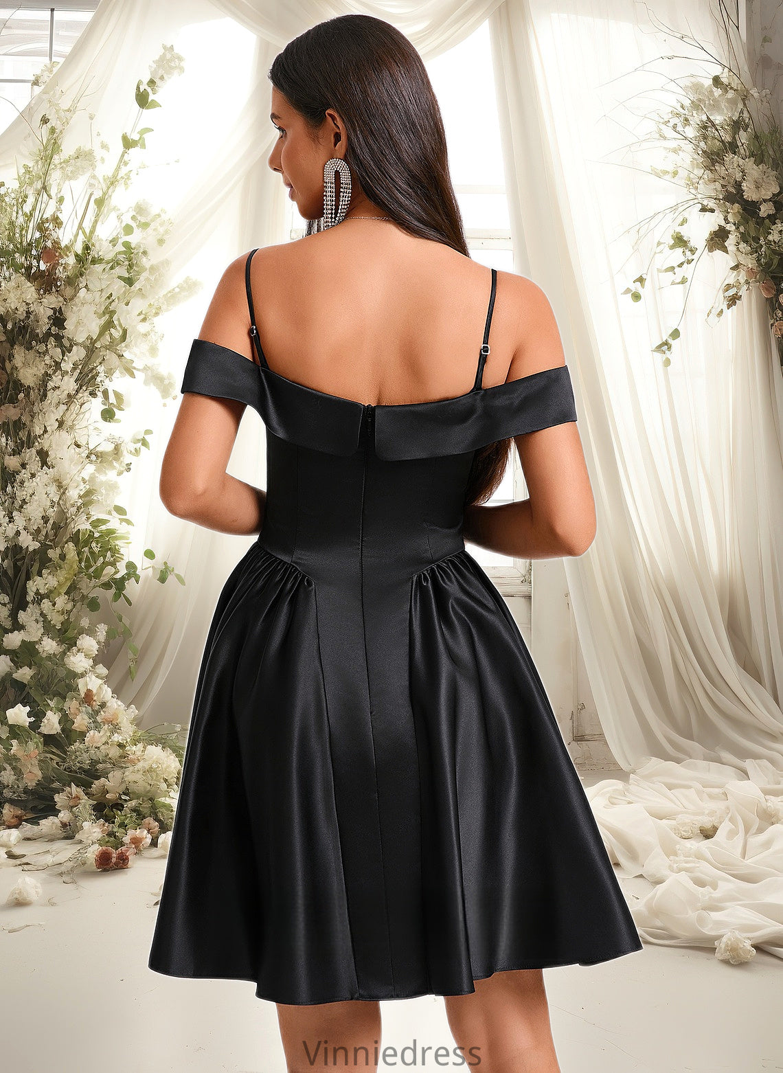 Kiley A-line Off the Shoulder Short Satin Homecoming Dress PP6P0025704