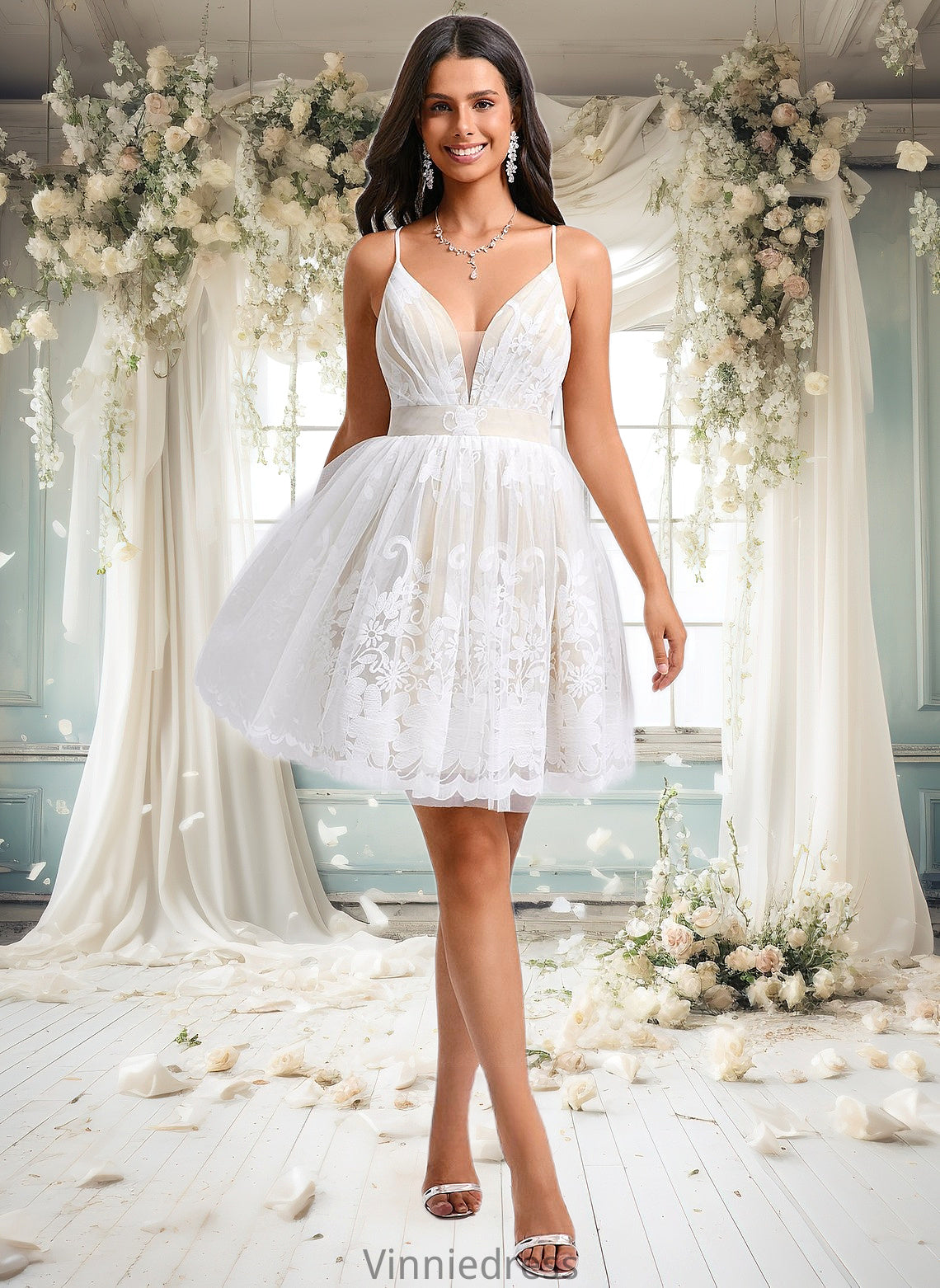 Shea Ball-Gown/Princess V-Neck Short Tulle Lace Homecoming Dress With Pleated PP6P0025711