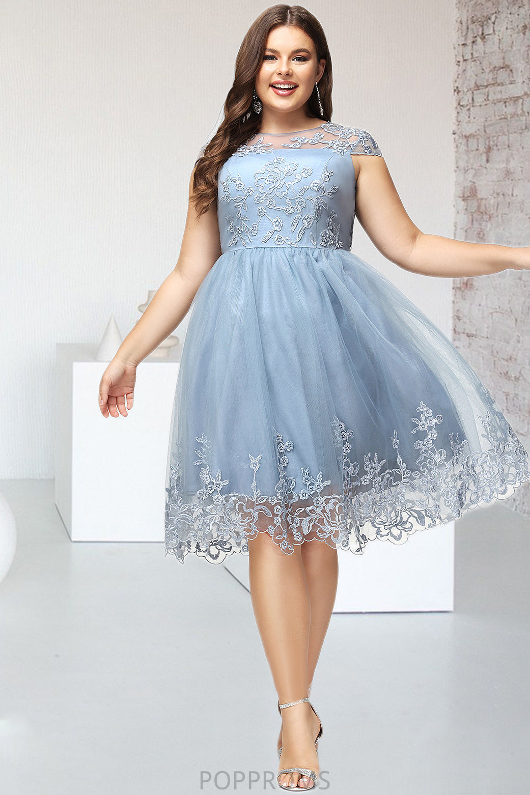 Rose A-line Scoop Knee-Length Lace Tulle Homecoming Dress With Sequins PP6P0020579