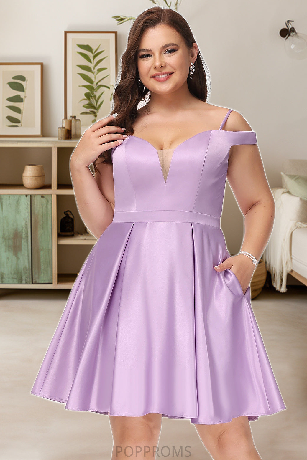 Macy A-line Off the Shoulder Short/Mini Satin Homecoming Dress With Bow PP6P0020568