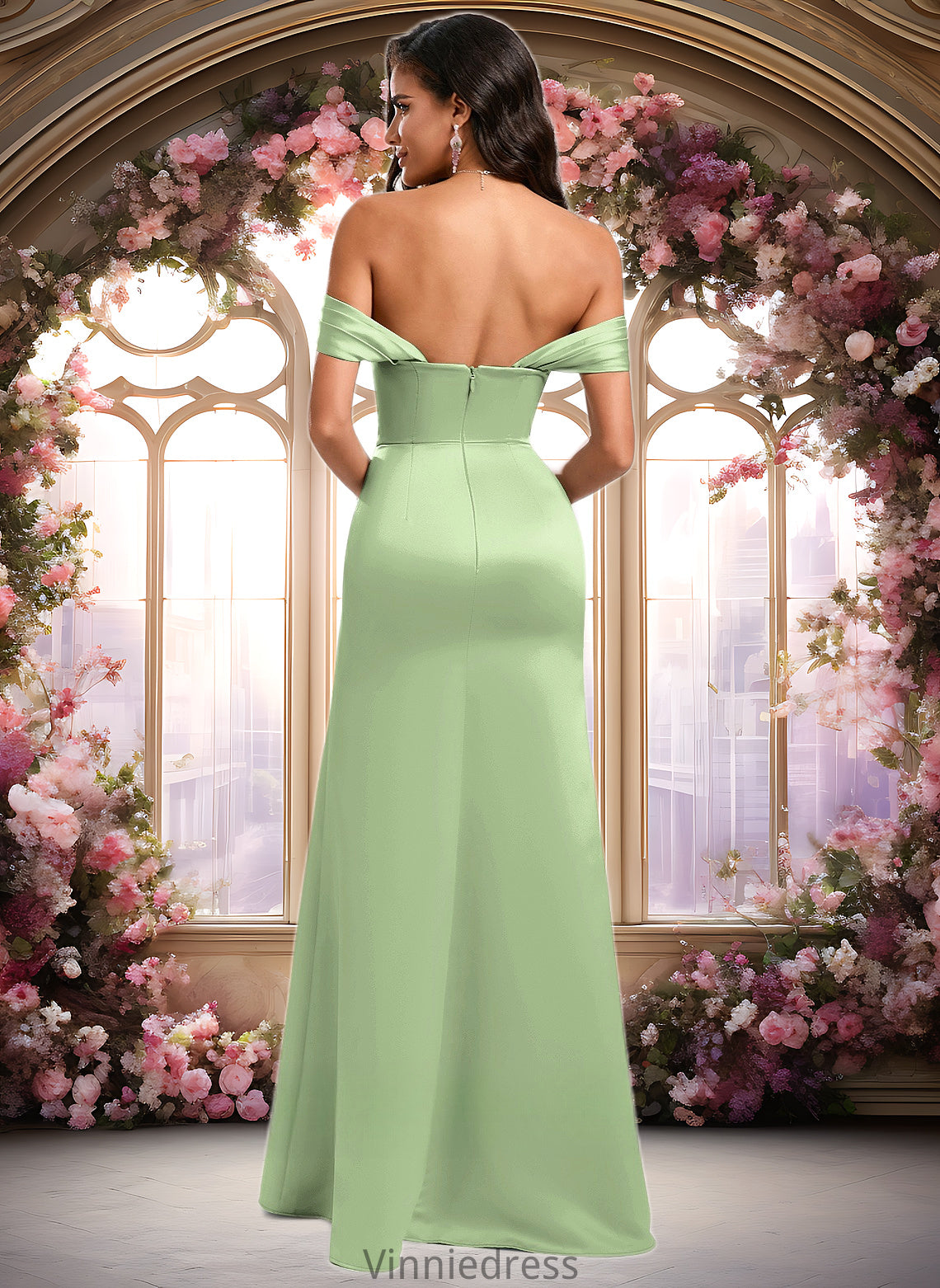 Patience Trumpet/Mermaid Off the Shoulder Square Floor-Length Satin Prom Dresses With Ruffle PP6P0025883