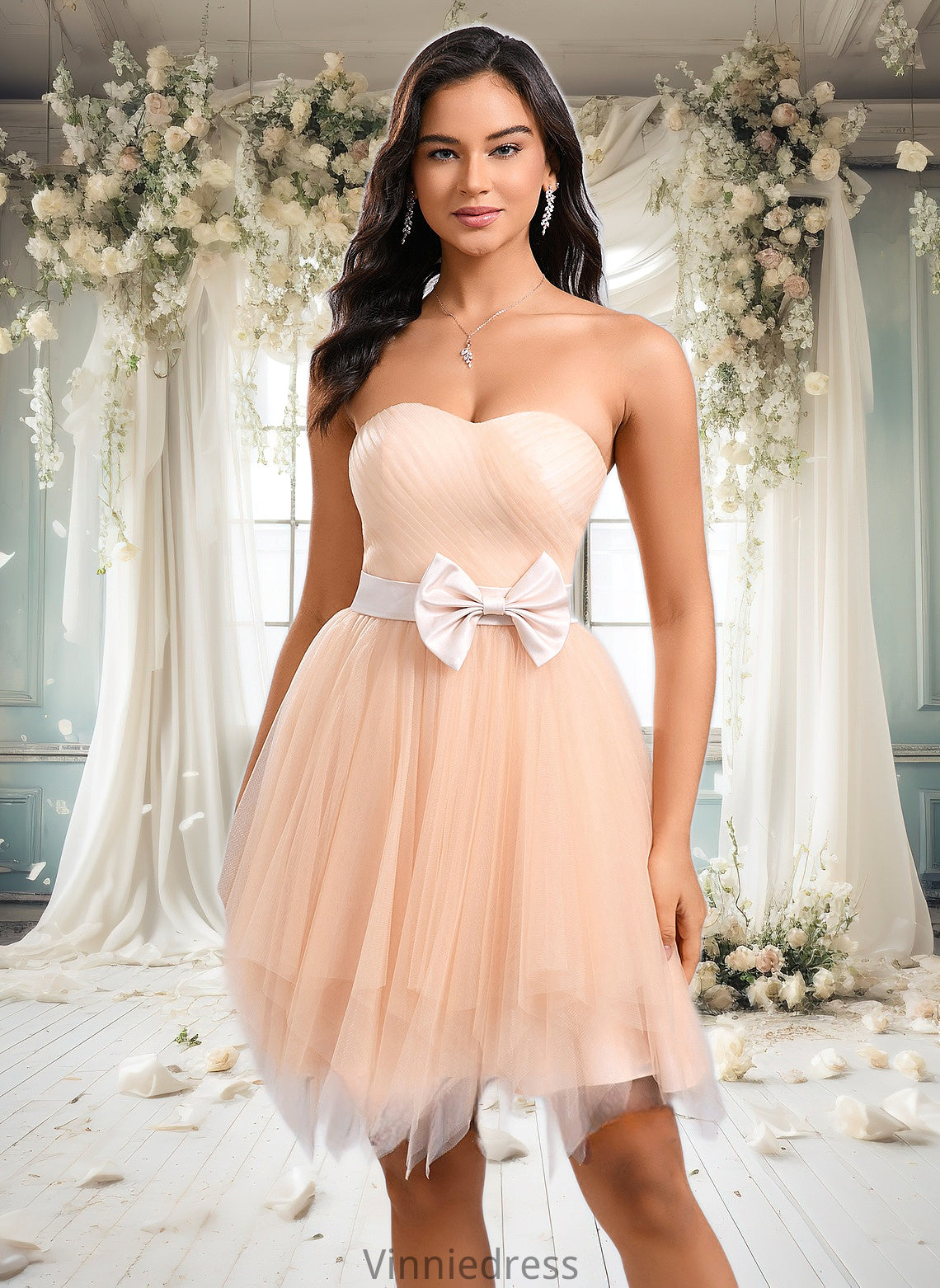 Josephine Ball-Gown/Princess Sweetheart Short Tulle Homecoming Dress With Bow PP6P0025719