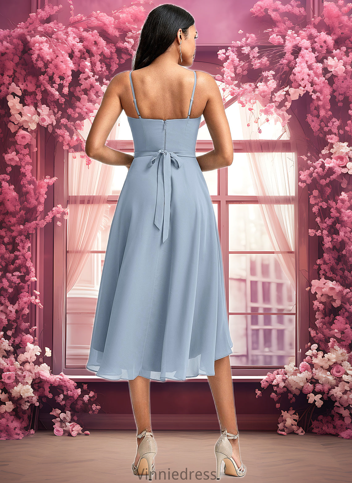 Araceli A-line Cowl Asymmetrical Chiffon Bridesmaid Dress With Ruffle PP6P0025727