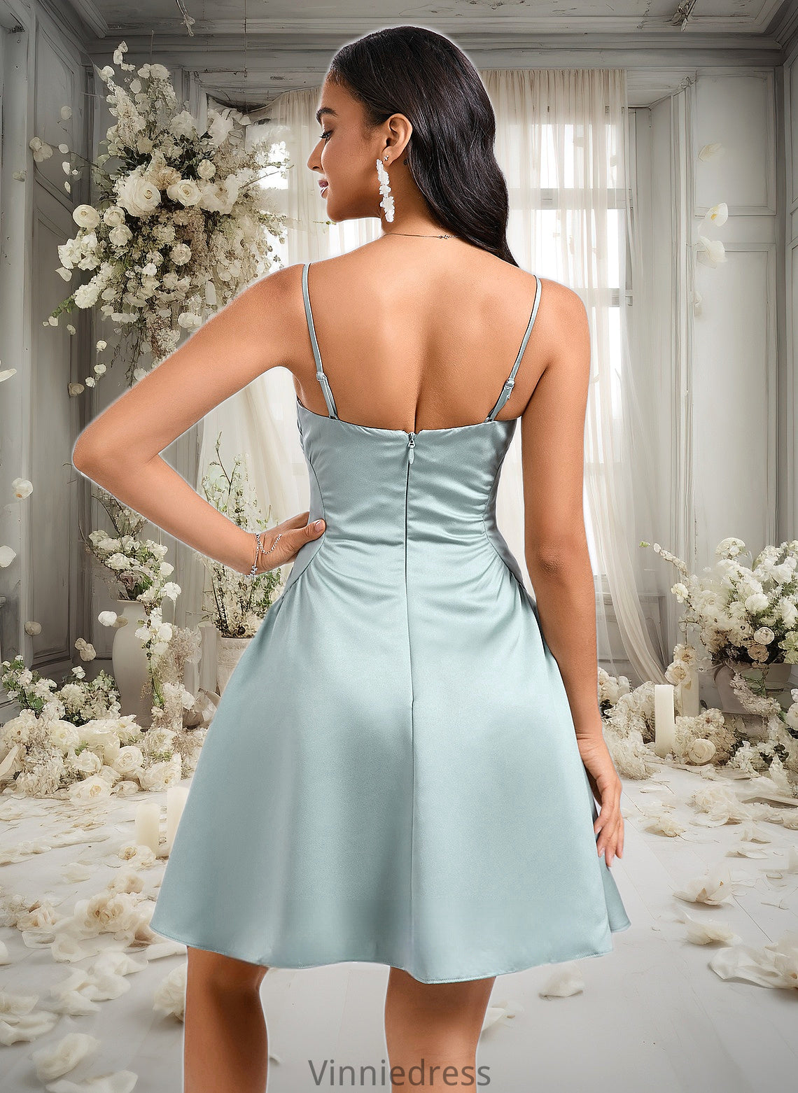 Jaliyah A-line Straight Short Satin Homecoming Dress PP6P0025643