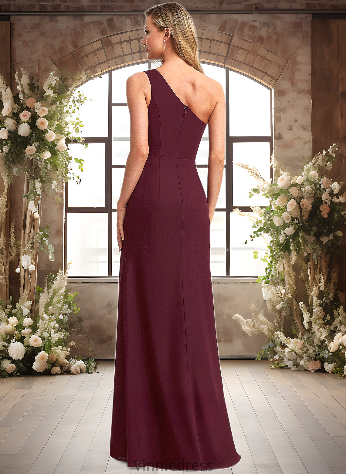 Gretchen A-line One Shoulder Floor-Length Chiffon Bridesmaid Dress PP6P0025756