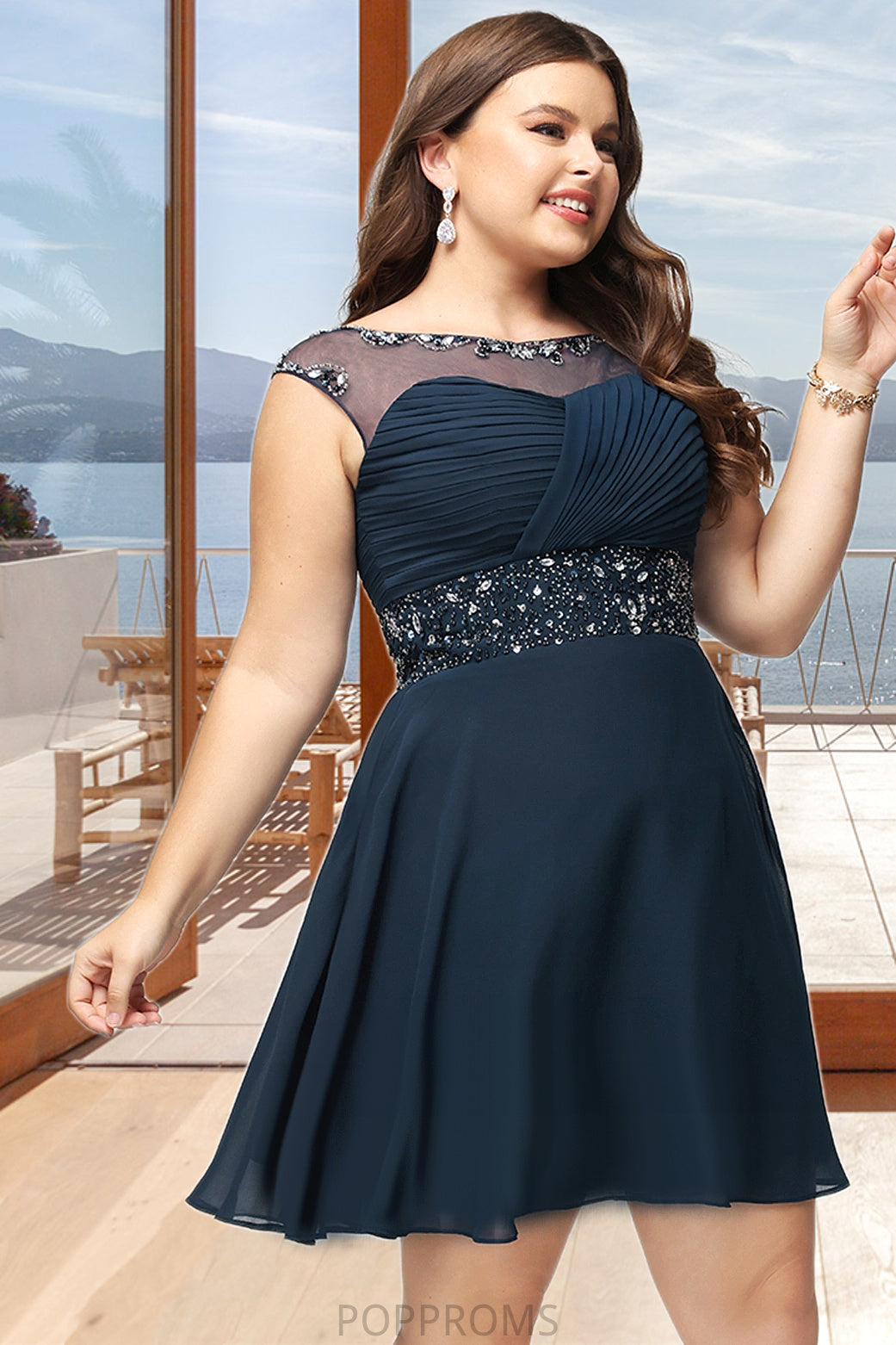 Kennedy A-line Scoop Short/Mini Chiffon Homecoming Dress With Beading Sequins PP6P0020586