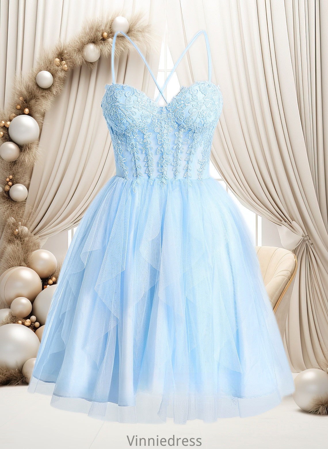 Parker Ball-Gown/Princess Sweetheart Short Lace Tulle Homecoming Dress With Ruffle PP6P0025707