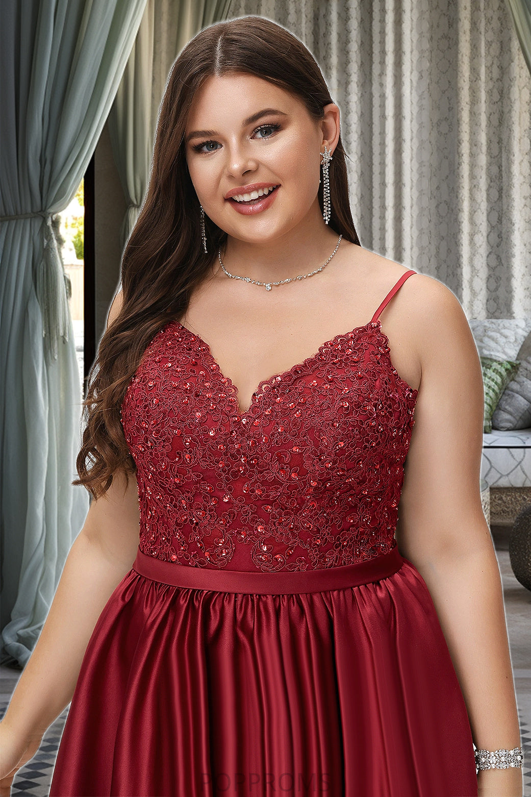 Skylar A-line V-Neck Short/Mini Lace Satin Homecoming Dress With Beading PP6P0020554