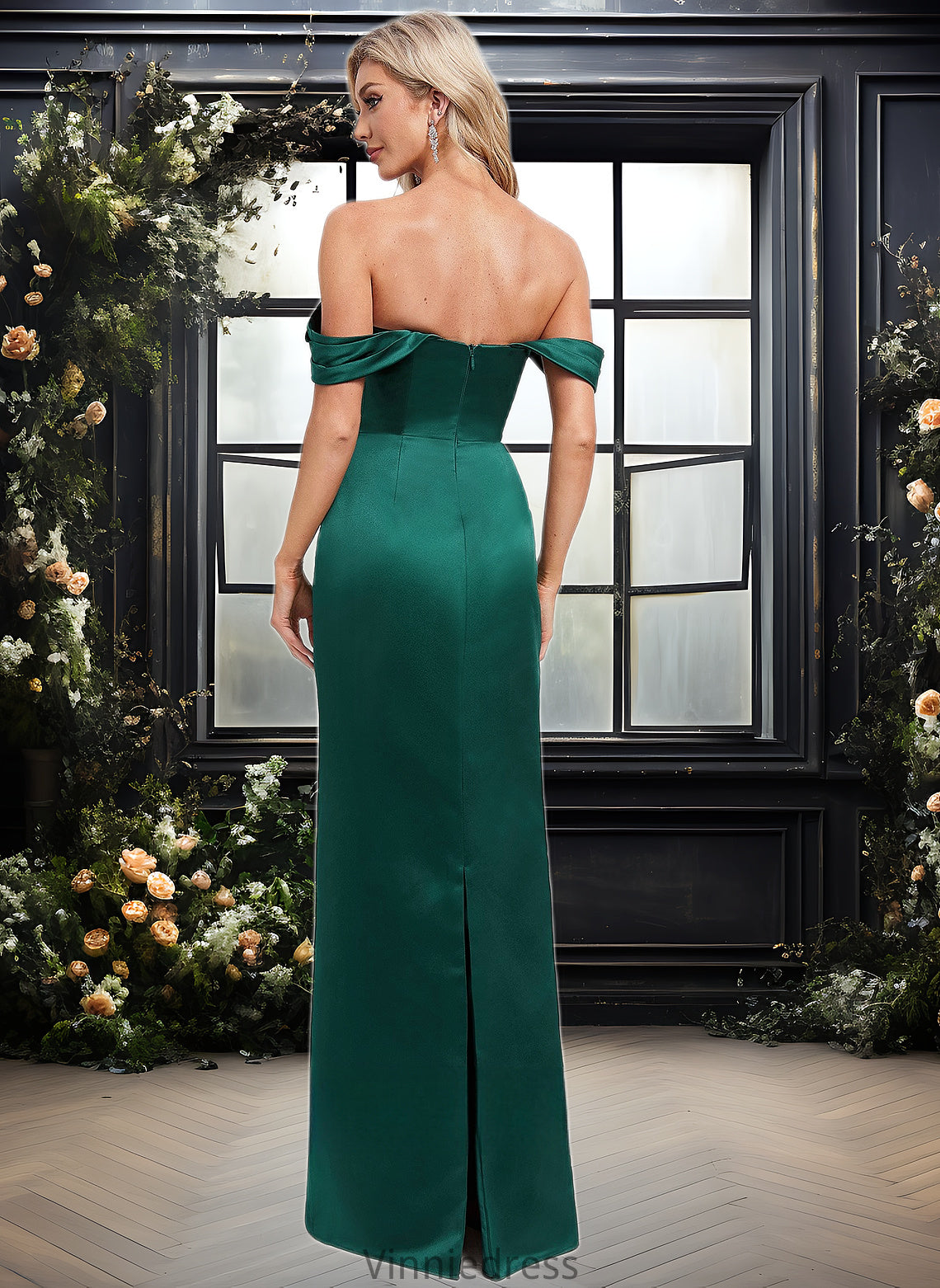 Elisabeth Sheath/Column Off the Shoulder Floor-Length Satin Bridesmaid Dress PP6P0025815