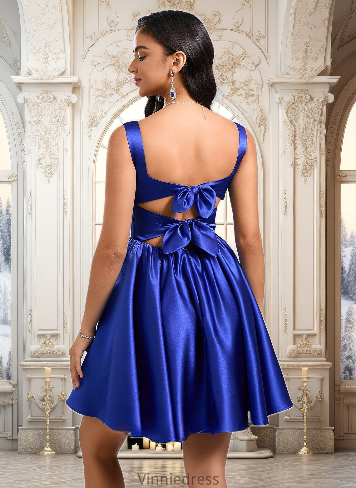 Shirley A-line Square Short Satin Homecoming Dress With Bow PP6P0025672