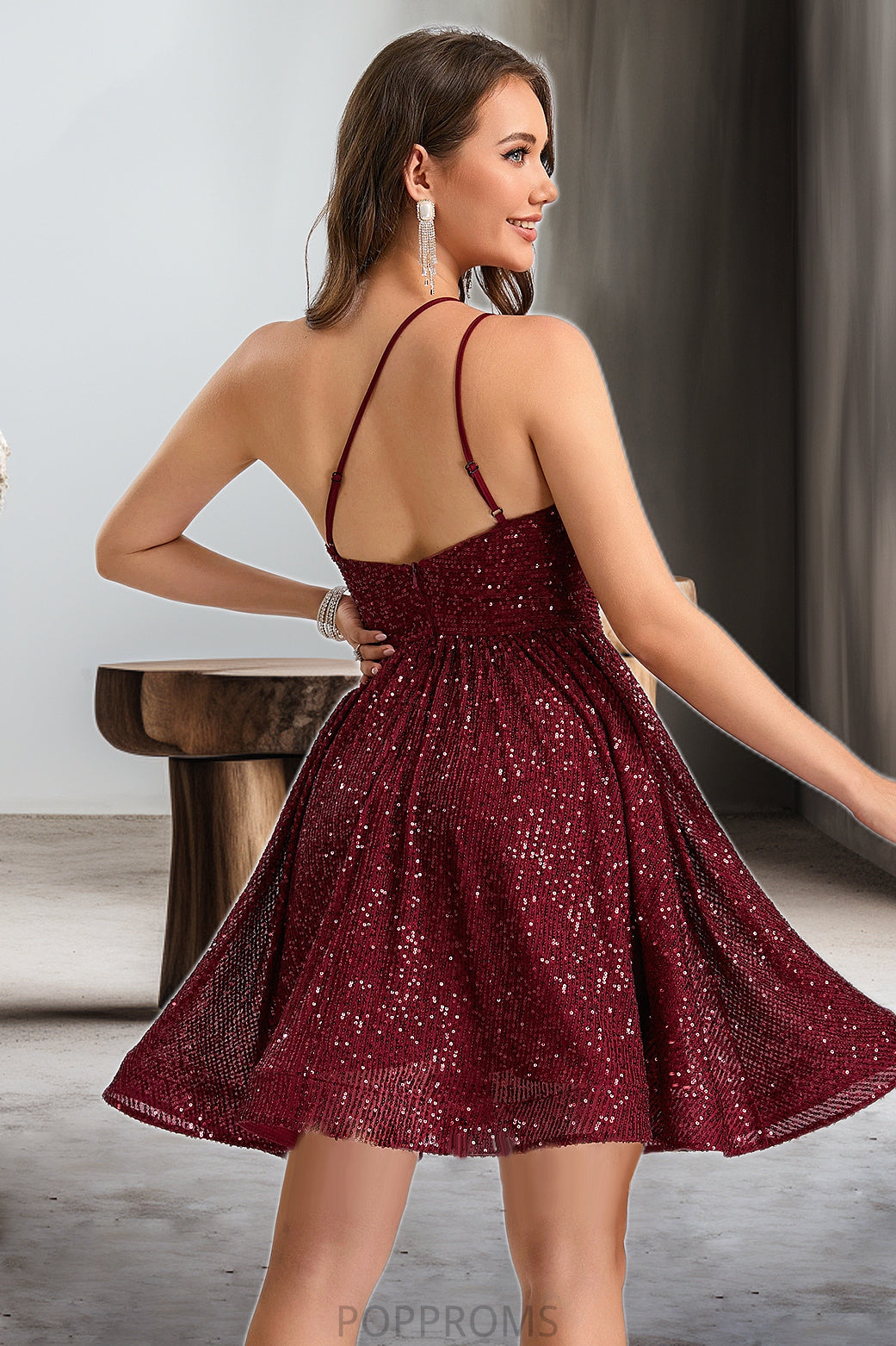 Mackenzie A-line One Shoulder Short/Mini Sequin Homecoming Dress With Sequins PP6P0020485