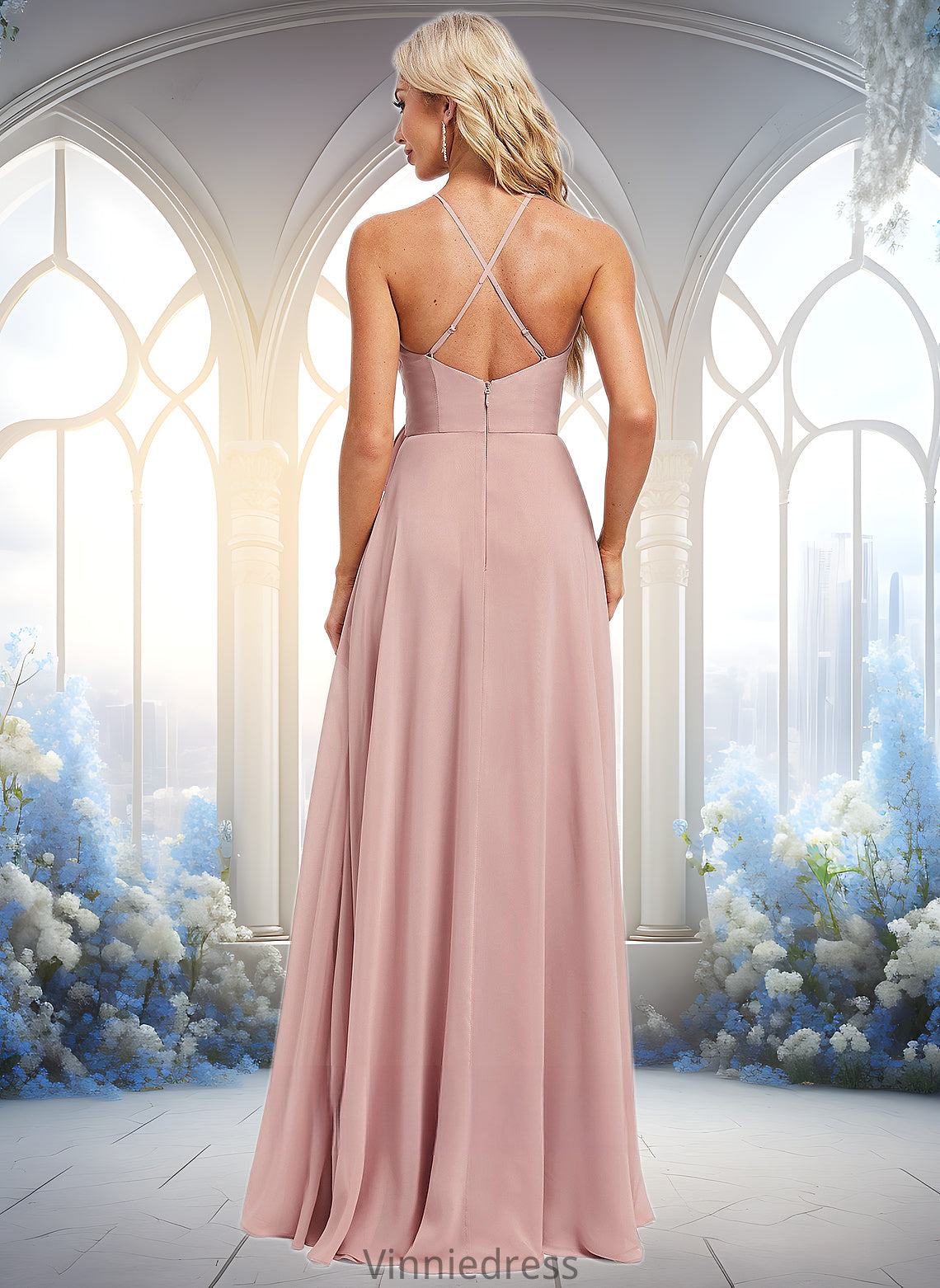 India A-line Halter Floor-Length Chiffon Bridesmaid Dress PP6P0025821