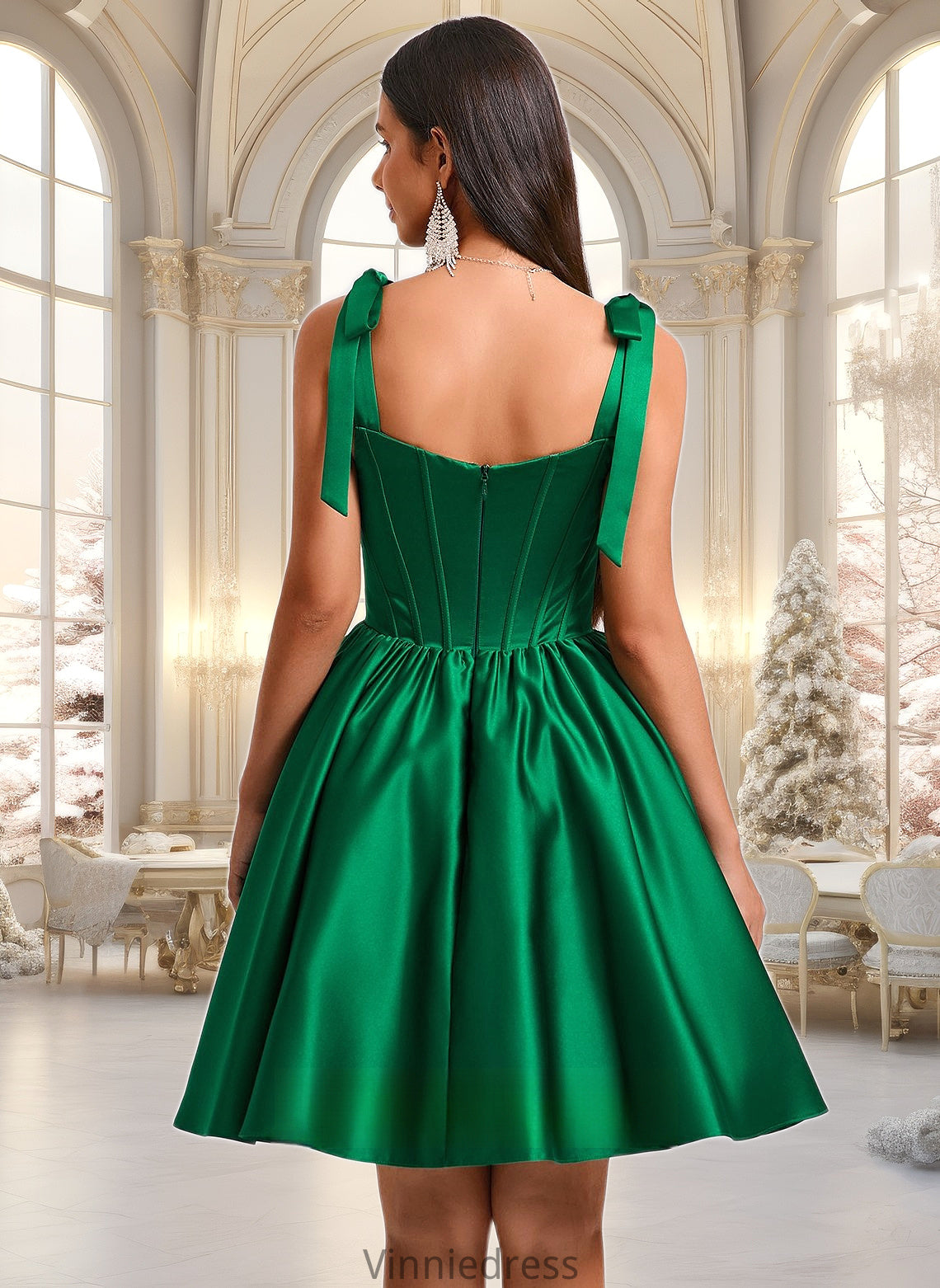 Kaley Ball-Gown/Princess Straight Short Satin Homecoming Dress With Bow PP6P0025645