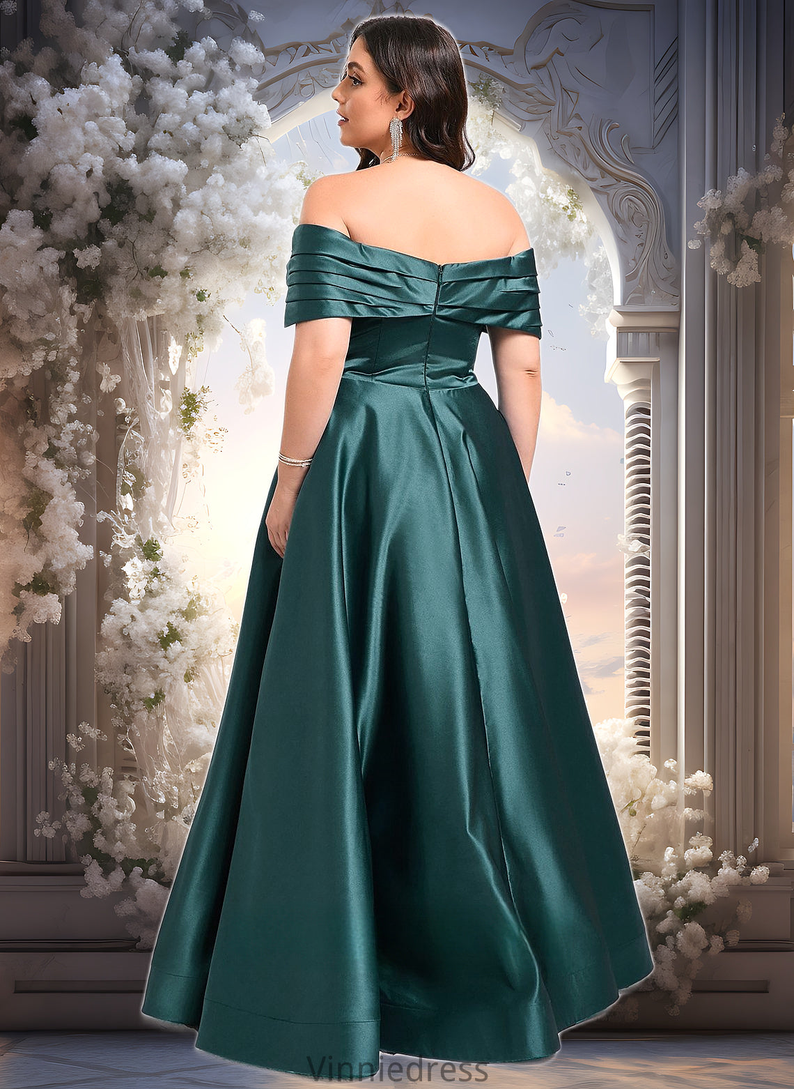 Alexandra A-line Off the Shoulder Floor-Length Satin Prom Dresses With Pleated PP6P0025851