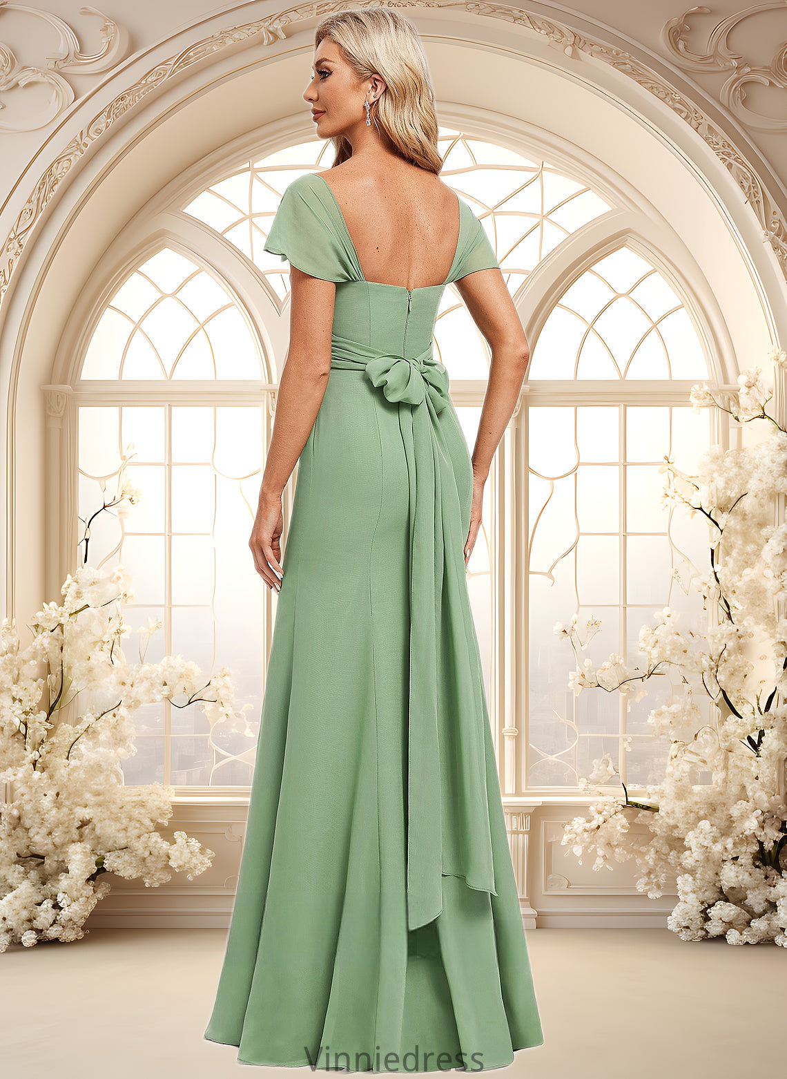 Roselyn Trumpet/Mermaid Off the Shoulder V-Neck Floor-Length Chiffon Bridesmaid Dress PP6P0025810