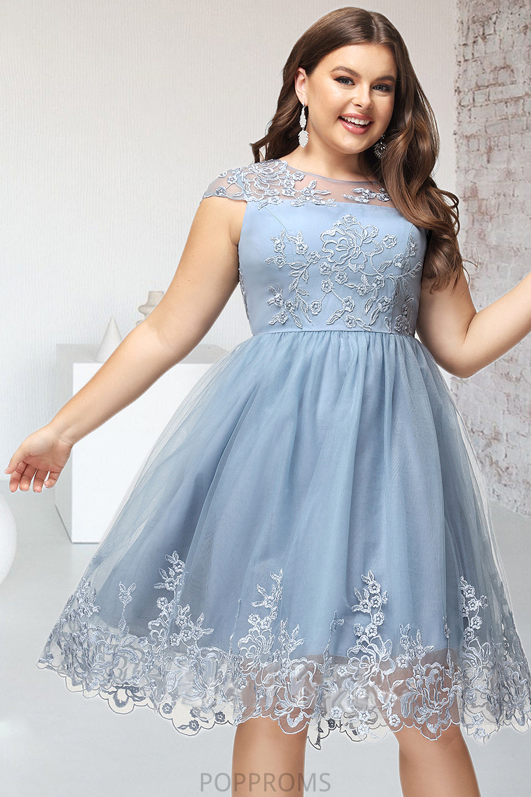 Rose A-line Scoop Knee-Length Lace Tulle Homecoming Dress With Sequins PP6P0020579