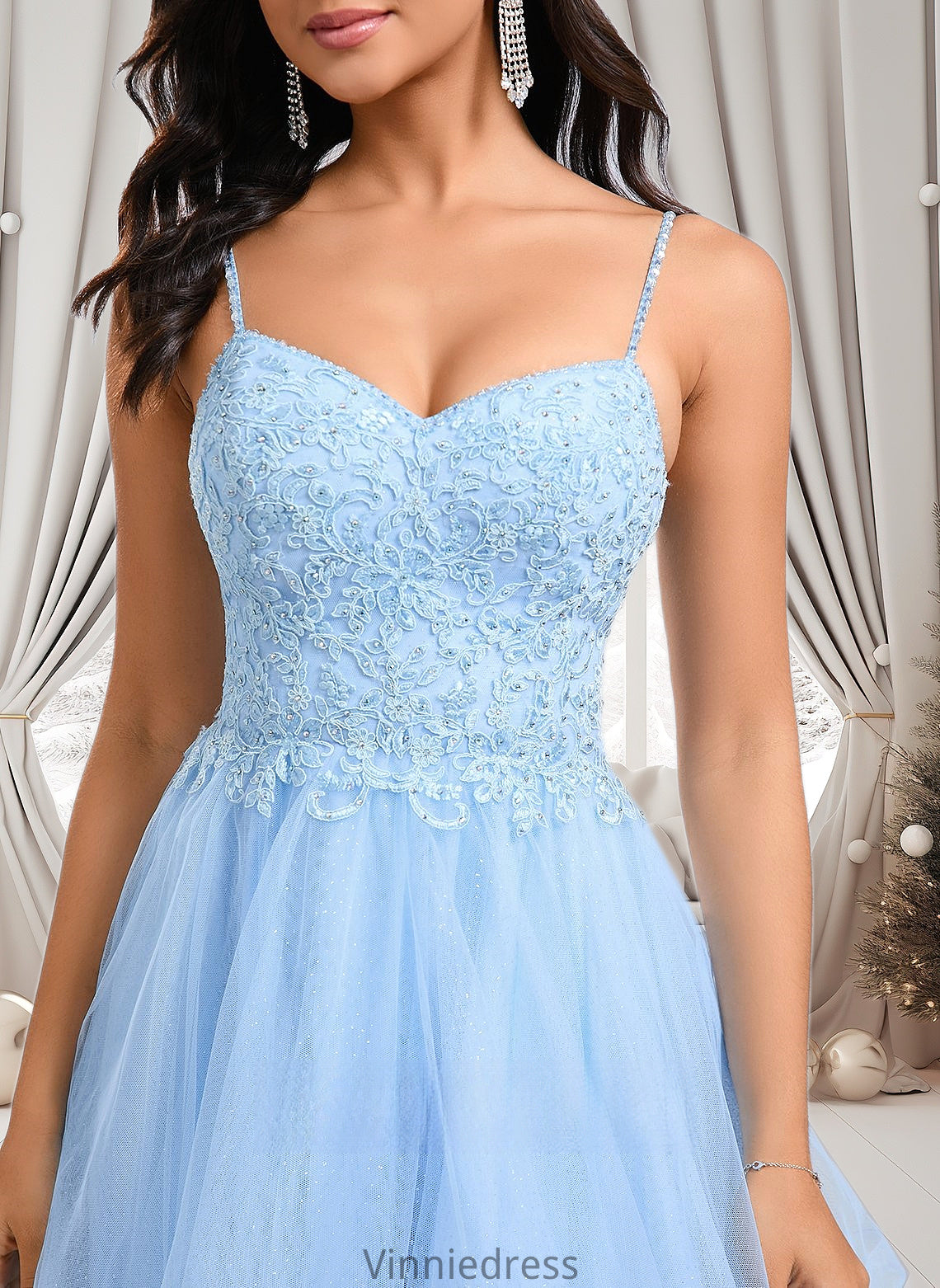 Nathalia A-line V-Neck Short Lace Tulle Homecoming Dress With Rhinestone Sequins PP6P0025658