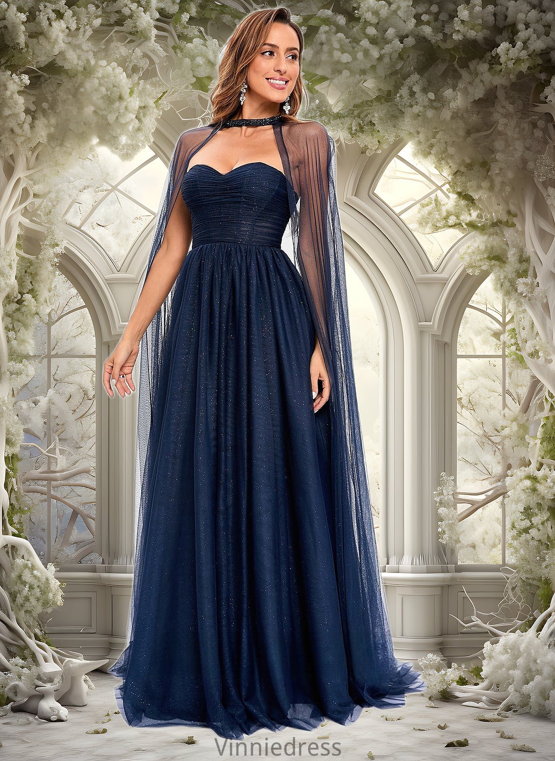 Aniyah Ball-Gown/Princess Sweetheart Sweep Train Tulle Prom Dresses With Beading Sequins PP6P0025848