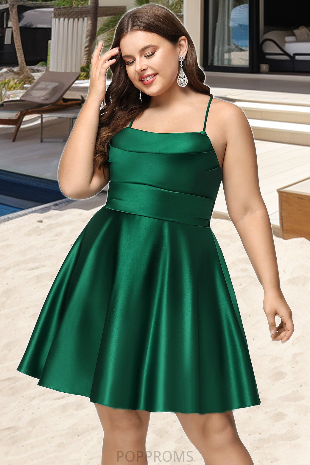 Jaylee A-line Cowl Short/Mini Satin Homecoming Dress With Pleated PP6P0020511