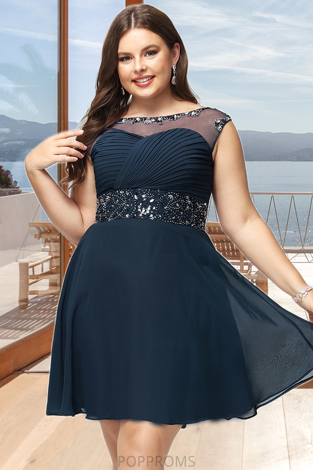 Kennedy A-line Scoop Short/Mini Chiffon Homecoming Dress With Beading Sequins PP6P0020586