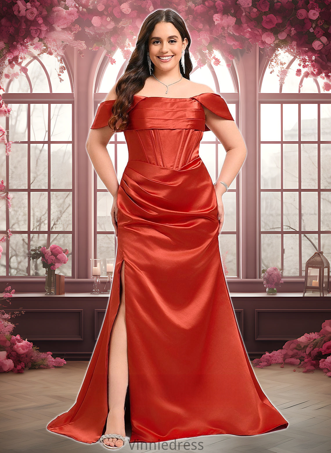 Elliana Trumpet/Mermaid Off the Shoulder Sweep Train Satin Prom Dresses PP6P0025832