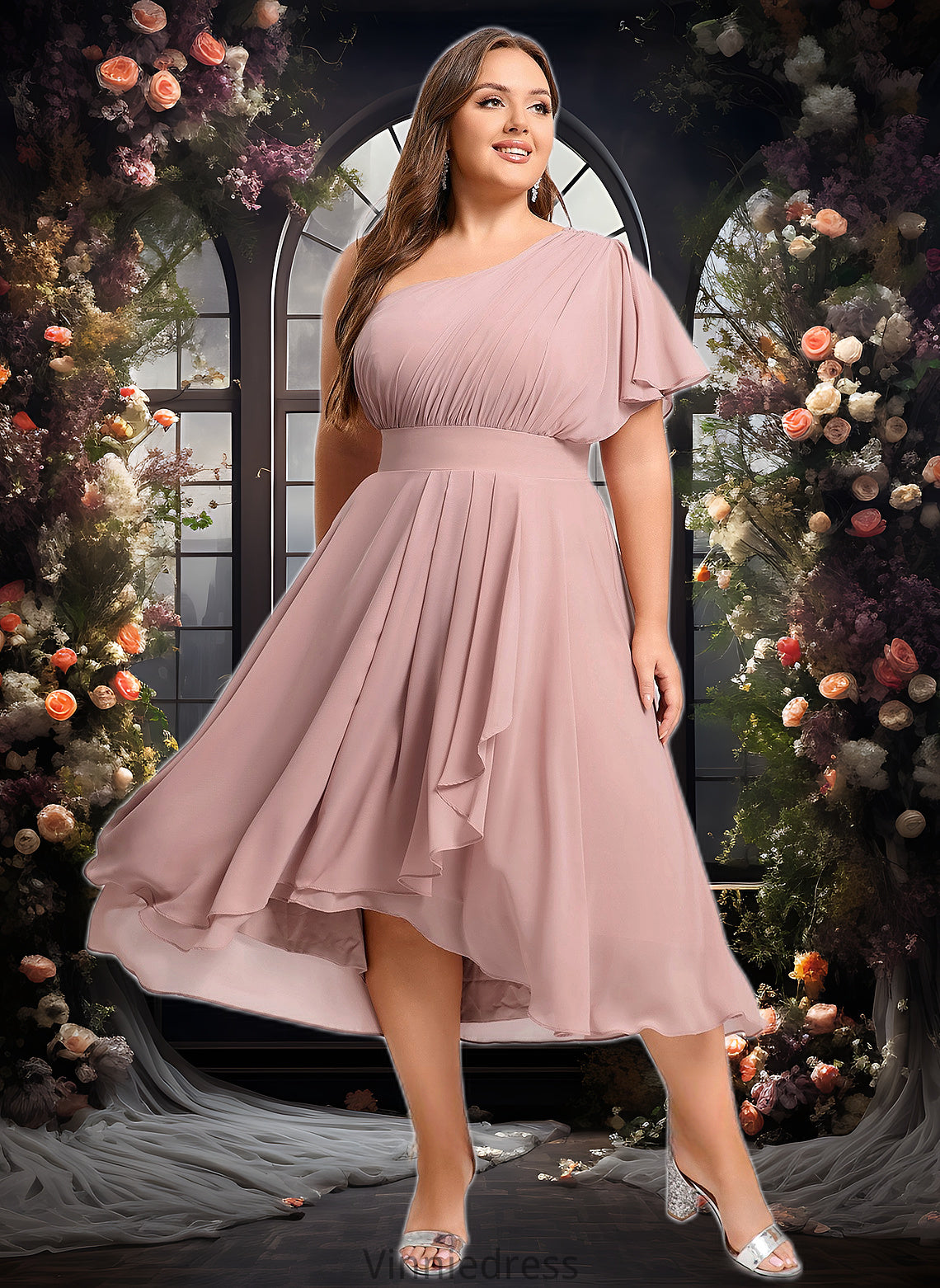 Jordan A-line One Shoulder Asymmetrical Chiffon Bridesmaid Dress With Ruffle PP6P0025819