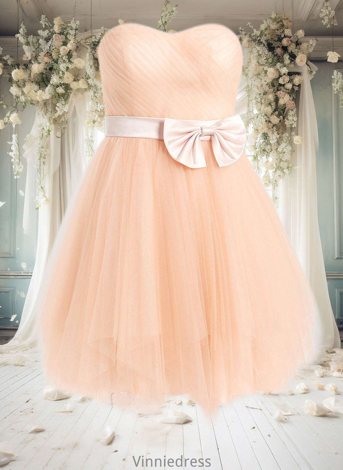 Josephine Ball-Gown/Princess Sweetheart Short Tulle Homecoming Dress With Bow PP6P0025719