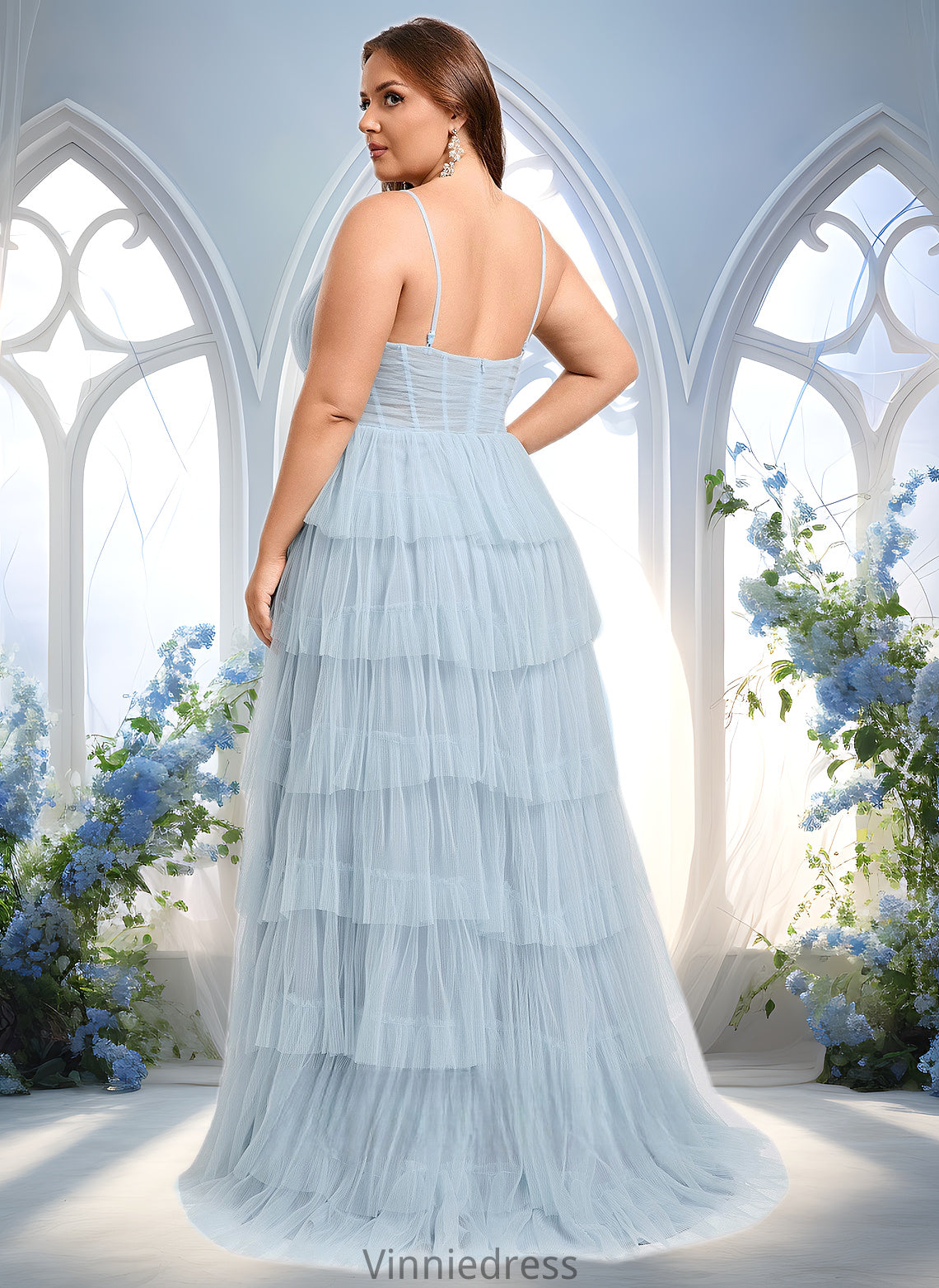 Alisson Ball-Gown/Princess V-Neck Sweep Train Tulle Prom Dresses PP6P0025833