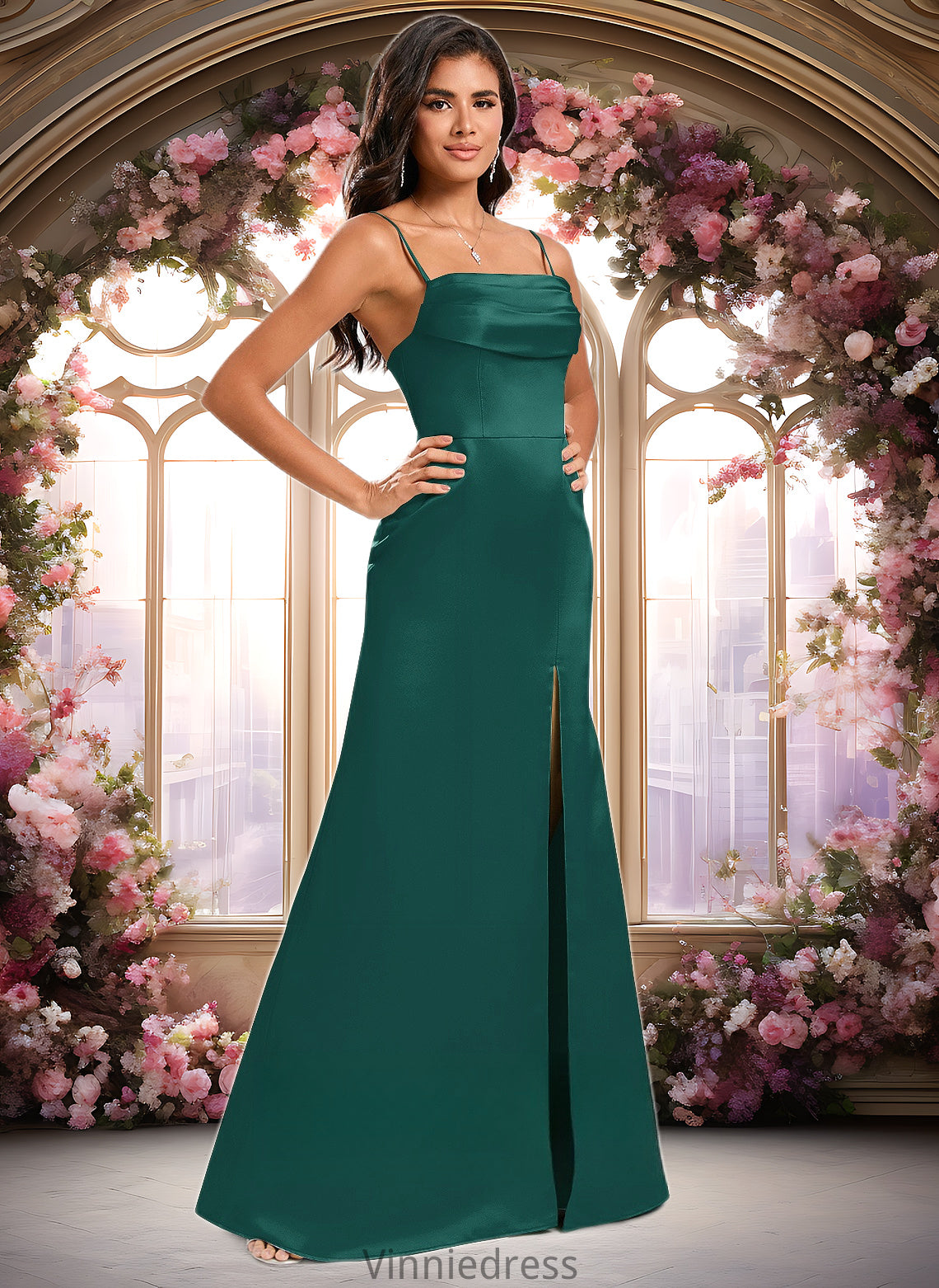 Patience Trumpet/Mermaid Off the Shoulder Square Floor-Length Satin Prom Dresses With Ruffle PP6P0025883