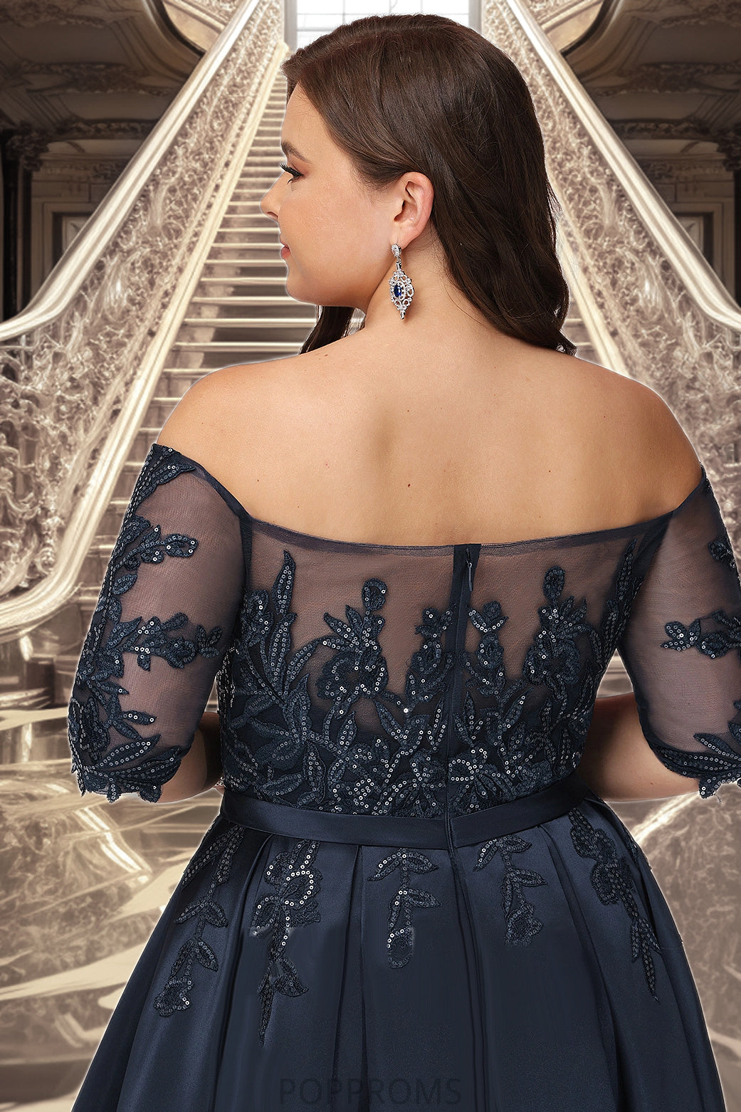 Monica A-line Off the Shoulder Asymmetrical Lace Satin Homecoming Dress With Sequins PP6P0020580