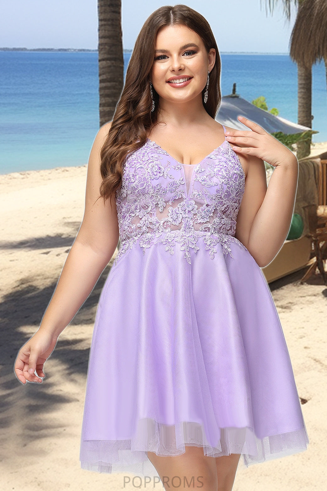 Susanna A-line V-Neck Short/Mini Lace Tulle Homecoming Dress With Beading PP6P0020501