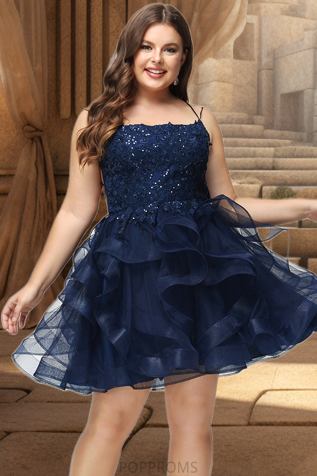 Amari Ball-Gown/Princess Scoop Short/Mini Lace Tulle Homecoming Dress With Sequins PP6P0020510