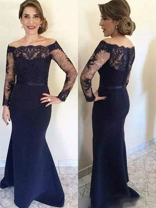 Paige Trumpet/Mermaid Stretch Crepe Lace Off-the-Shoulder Long Sleeves Floor-Length Mother of the Bride Dresses PP6P0020321