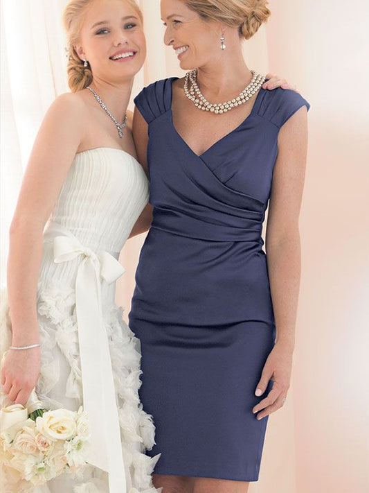 Hedwig Sheath/Column Charmeuse Ruched V-neck Short Sleeves Knee-Length Mother of the Bride Dresses PP6P0020327