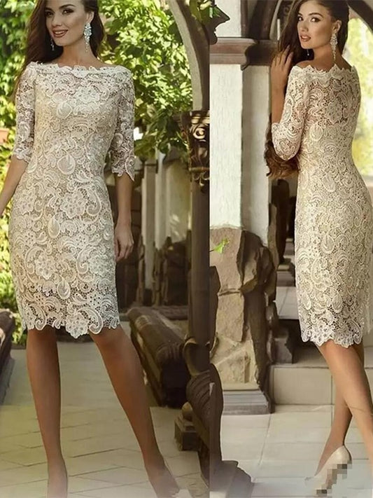 Kiera Sheath/Column Lace Applique Off-the-Shoulder 3/4 Sleeves Knee-Length Mother of the Bride Dresses PP6P0020398